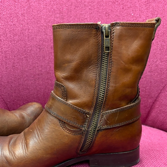 Frye Tan Brown Leather Harness Ankle Boots - Picture 6 of 10
